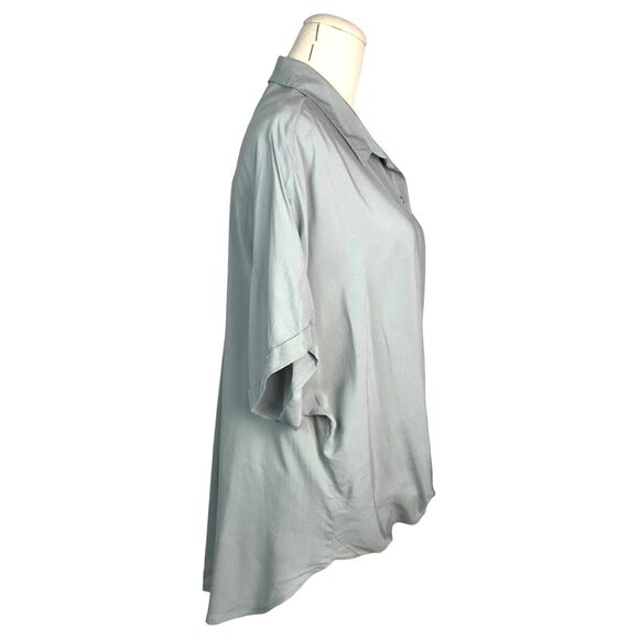 By Together Button-Up Top Womens Size Medium Light Blue Rolled Hem Lightweight - Picture 2 of 14